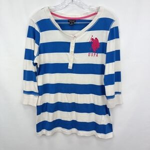 U.S. Polo Assn. Blue and White Striped Short Sleeve Tee